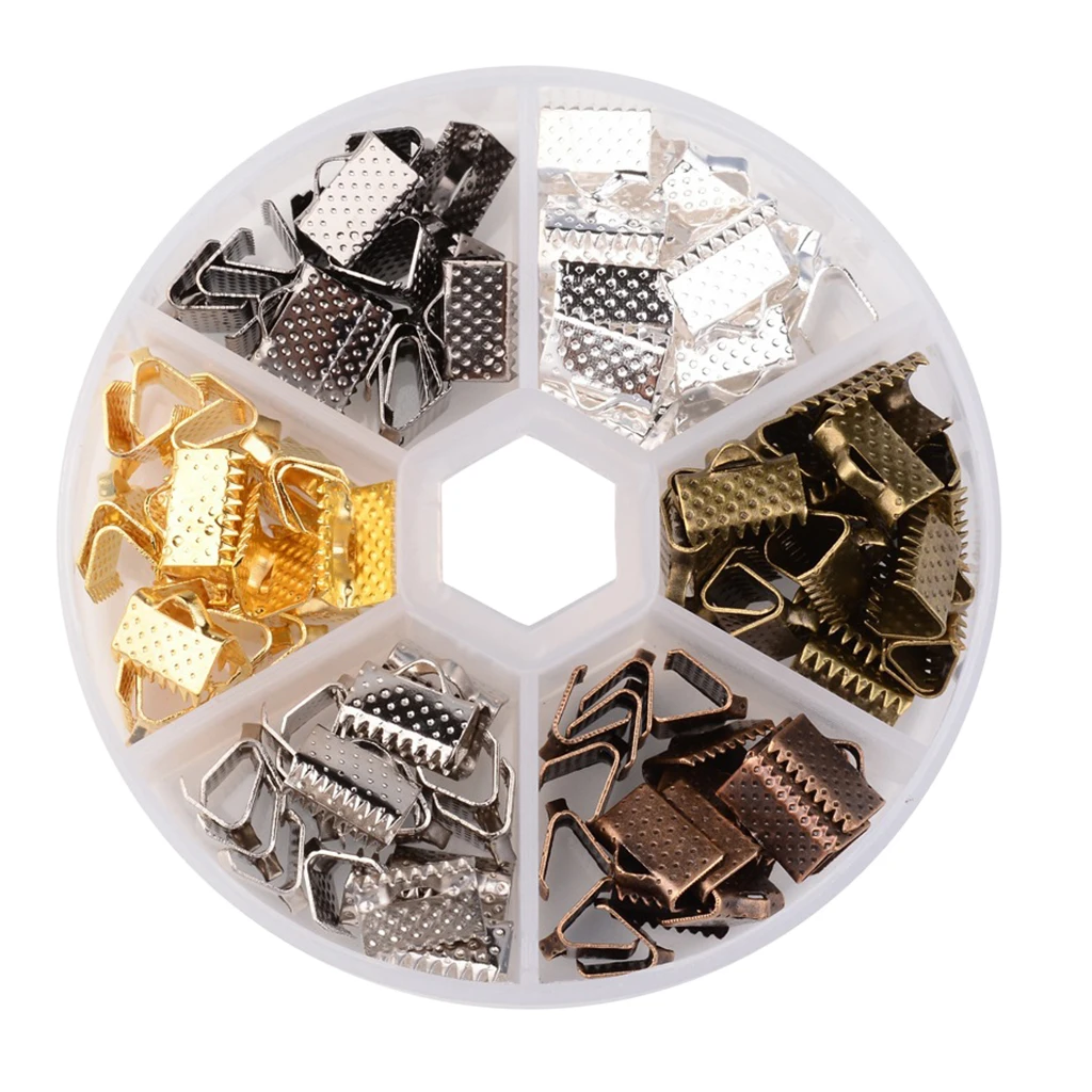 

120pcs Ribbon End Crimps Ball Chain Leather Cord Connector Clasp Findings