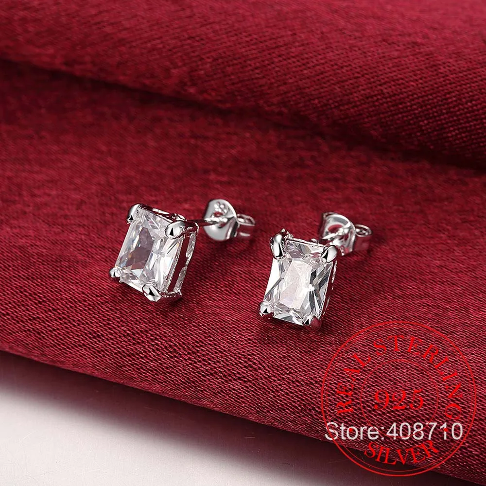 Женские серьги гвоздики с австрийским кристаллом прямоугольные из