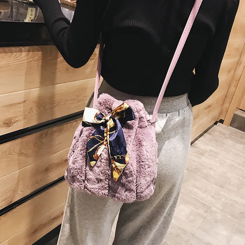 Осенне зимняя модная женская меховая сумка мешок на плечо Женская винтажная