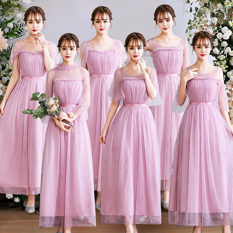 Серое розовое платье подружки невесты с коротким рукавом для гостей свадьбы