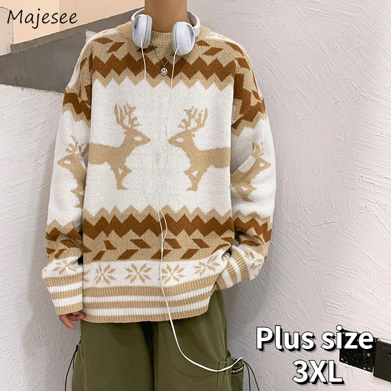 

Men Pullovers Print Winter Couples BF Ulzzang Casual Baggy Designed Japanese Style Harajuku Streetwear Male Sweaters Knit Teens