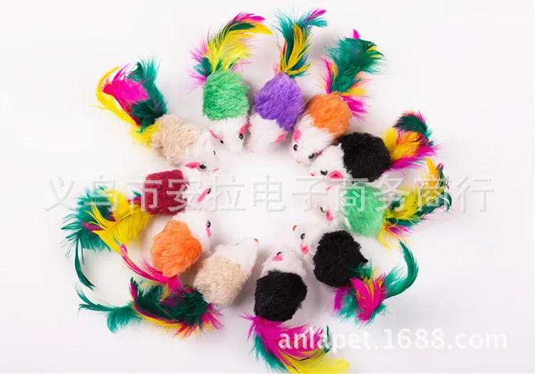 

5Pcs 10Pcs/lot Soft Fleece False Mouse Cat Toys Colorful Feather Funny Playing Toys For Cats interactive cat toy mouse