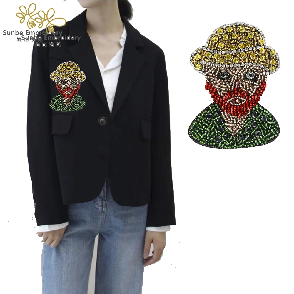 

Beaded Farmer Crystal Patches Sew on Patches Kids Clothes Applique Badge Decoration