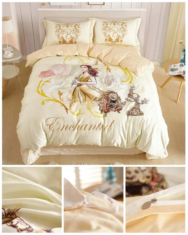 Disney beauty and the Beast Belle Princess, комплекты постельного белья для девочек, домашний декор, 600TC, хлопок, покрывало на кровать, односпальное, полное, королевское, размер