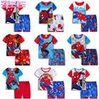 Новый летний пижамный комплект для мальчиков и девочек с человеком-пауком, костюм с короткими рукавами, хлопковая одежда для сна с рисунком, Детские комплекты