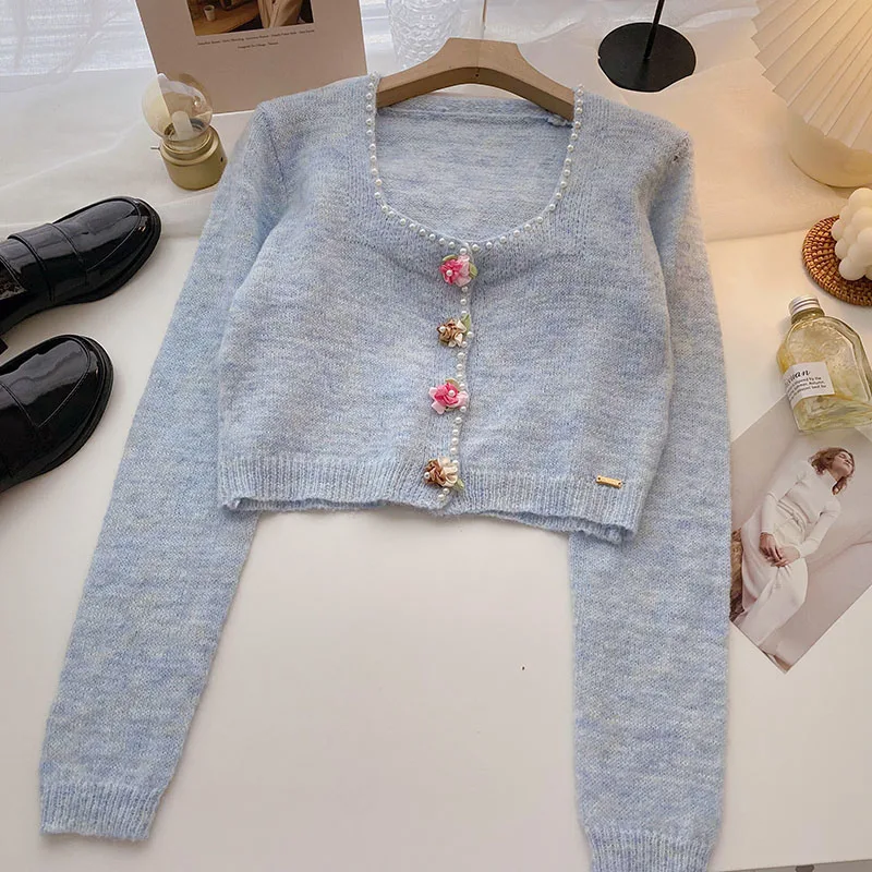 Женский винтажный Кардиган с длинным рукавом трикотажный свитер трехмерными