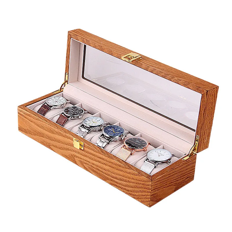 Новинка Модный комплект из 6 слотов деревянные часы Коробка Чехол-портмоне в