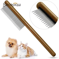 benepaw professional dog comb comfortable wooden handle short long teeth pet comb for removing matted loose hair knot tangles