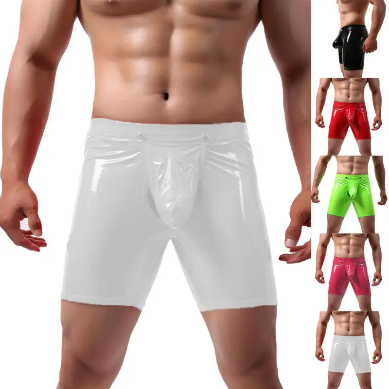 

Men Trunks Boxer Briefs Underwear Faux Leather Shorts Underwear Wet Look Panties