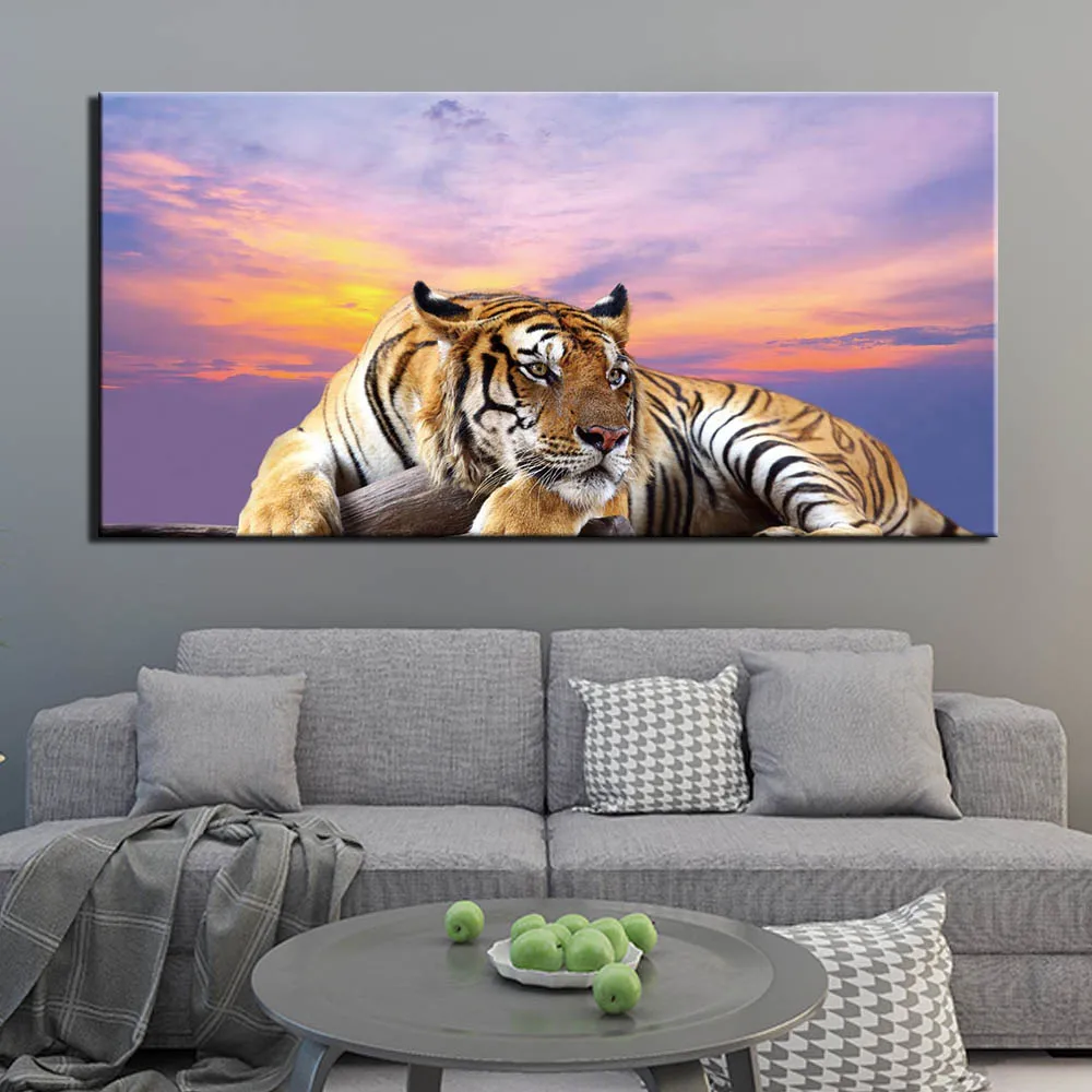 

1 Panel Canvas Pictures For Living Room Wall Art Poster Framework Sunset Tiger Paintings Landscape Home Decor