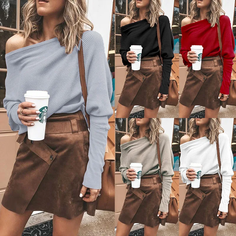 Fashion sexy t-shirt top strapless shirt bat long sleeve thread | Женская одежда