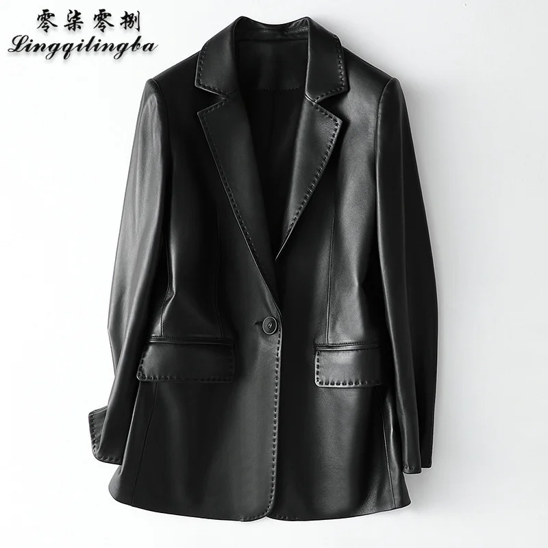 

Zero seven zero eight 2021 autumn and winter new first layer sheep skin suit coat women's medium and long leather jacket Korean