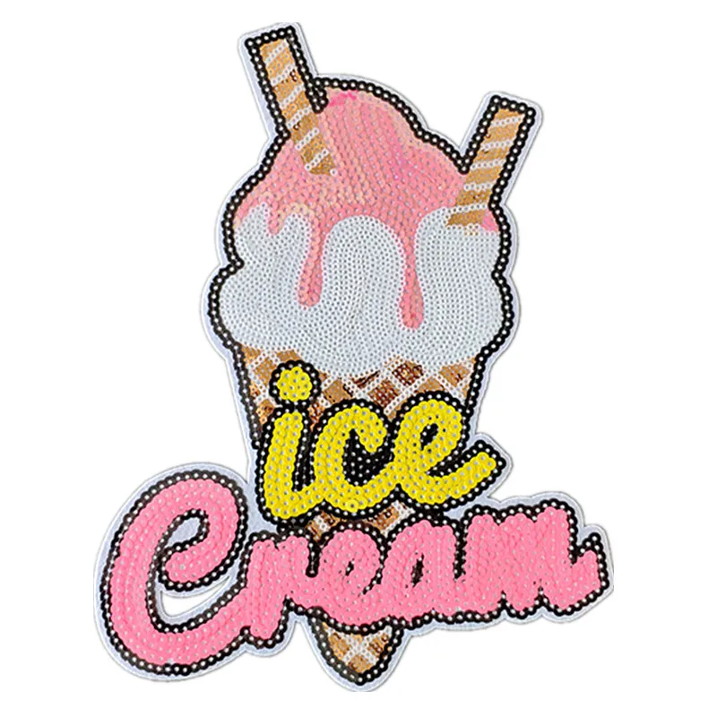 

Name Logo Patch Ice Cream Iron Ons Patches Sequin Bulk for Clothing Accessories Stickers for Clothes Large Badge Free Shipping