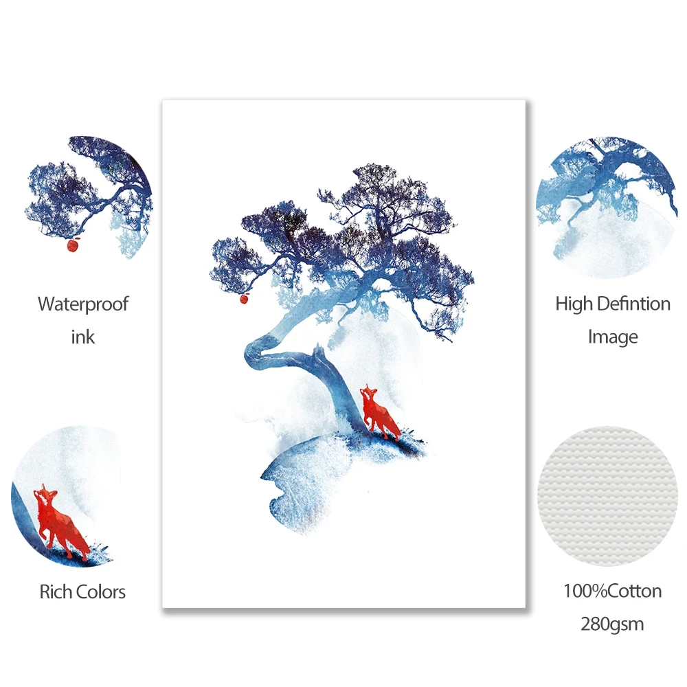 Скандинавский декор лесной пейзаж настенное искусство холст синее дерево плакат