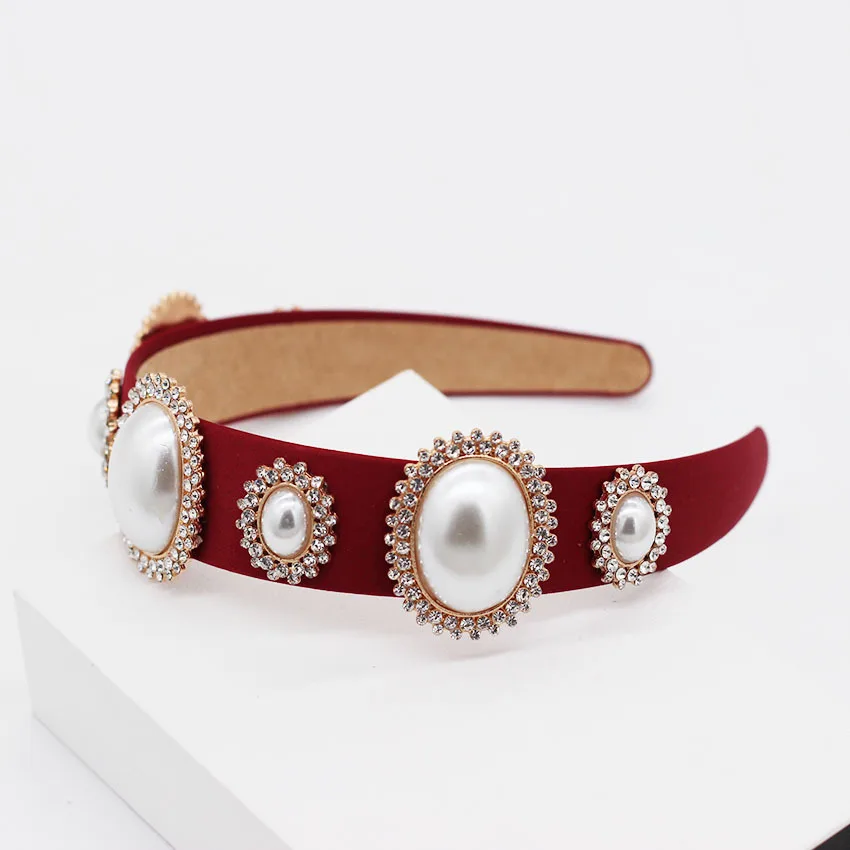 

Fashion Baroque Headband Oval Large Pearl Rhinestone Geometric Hair Bands for Women Personality Dance Party Hair Accessories