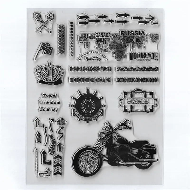 

DIY Clear Stamp Travel Motorcycle Road Sign Wrench Transparent Silicone Seal Puzzle Handbook Card Kid Playing Painting Stencil
