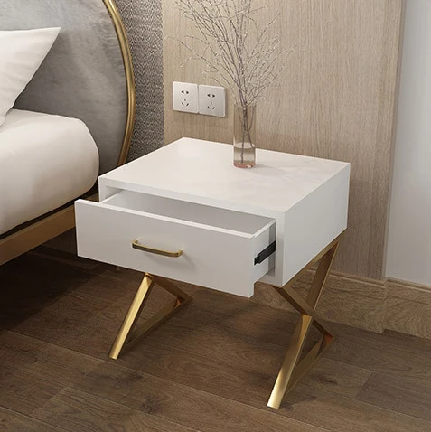 White Modern Iron Casting Golden Nightstand Coffee End Bedside Table Home Furniture Nightstand Cabinet Cupboard Bed Room