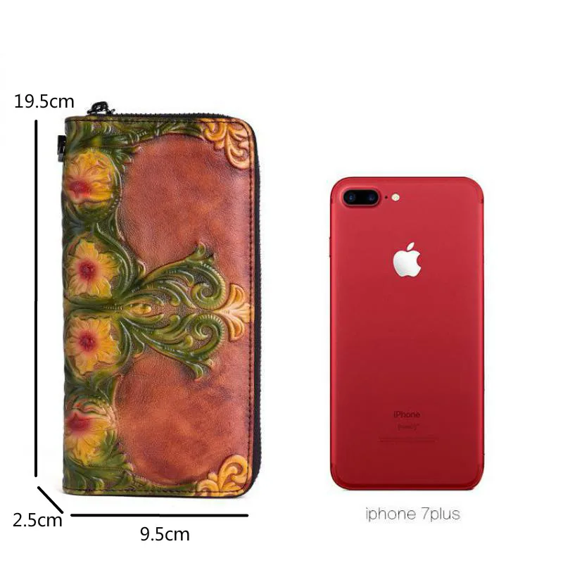 

Bestform First Layer Cow Leather Luxury Women Hand Wallet 2021 New Retro Embossed Large Clutch Wallets Card Holder Phone Purse