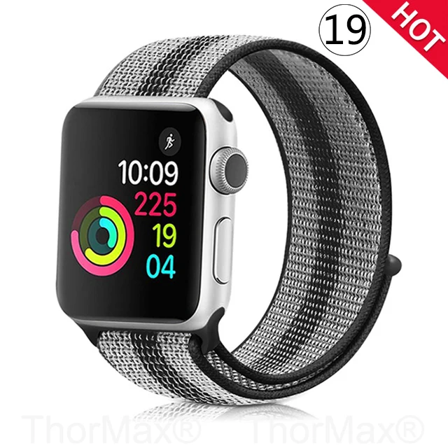 Ремешок для часов Apple Watch 4 серии 5 4 3 мягкий легкий дышащий нейлоновый спортивный ремешок 38 мм 42 мм 40 мм 44 мм Ремешки для наручных часов - Цвет ремешка: 19-Black Stripe