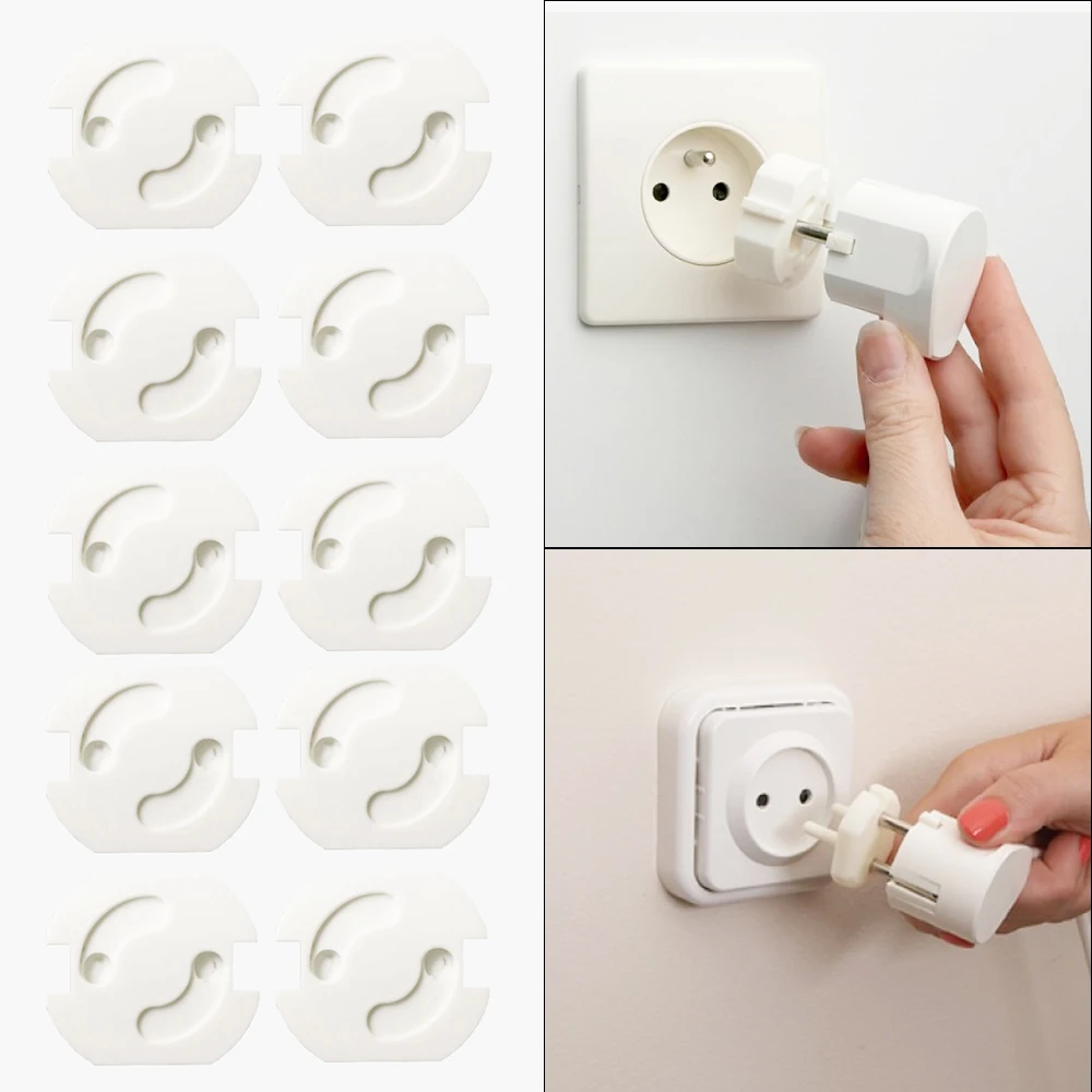 10pcs Baby Safety Rotate Cover 2 Hole Round European Standard Children Against Electric Protection Socket Plastic Security Locks