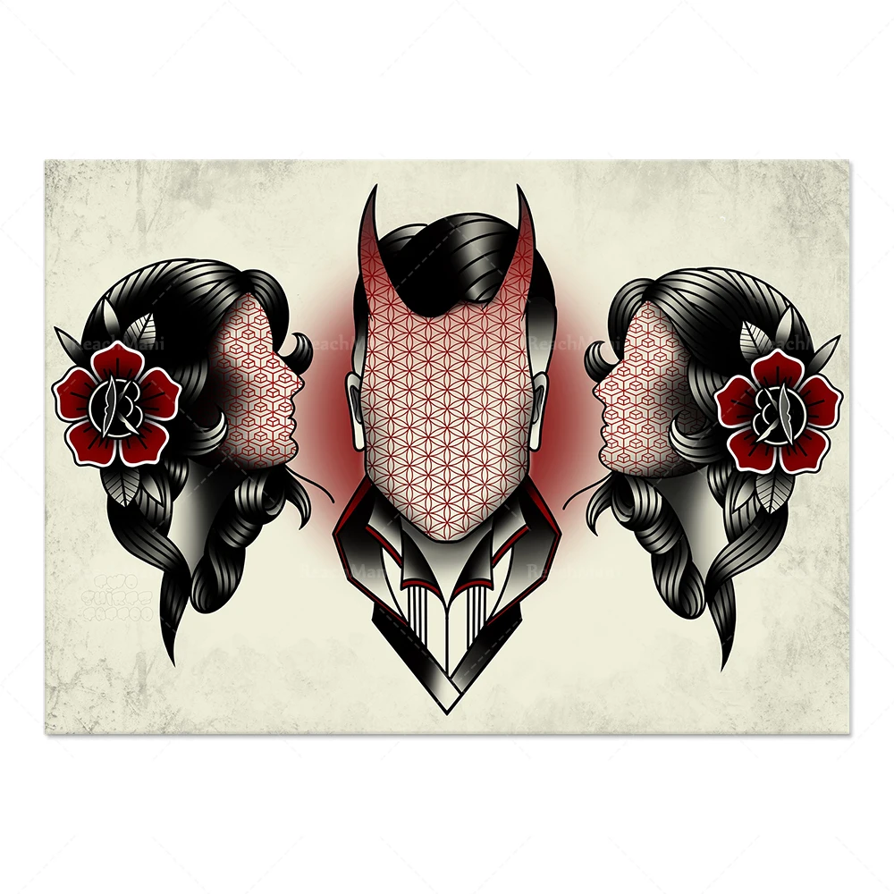 Affiche d'impression de motif tatouage gitan traditionnel