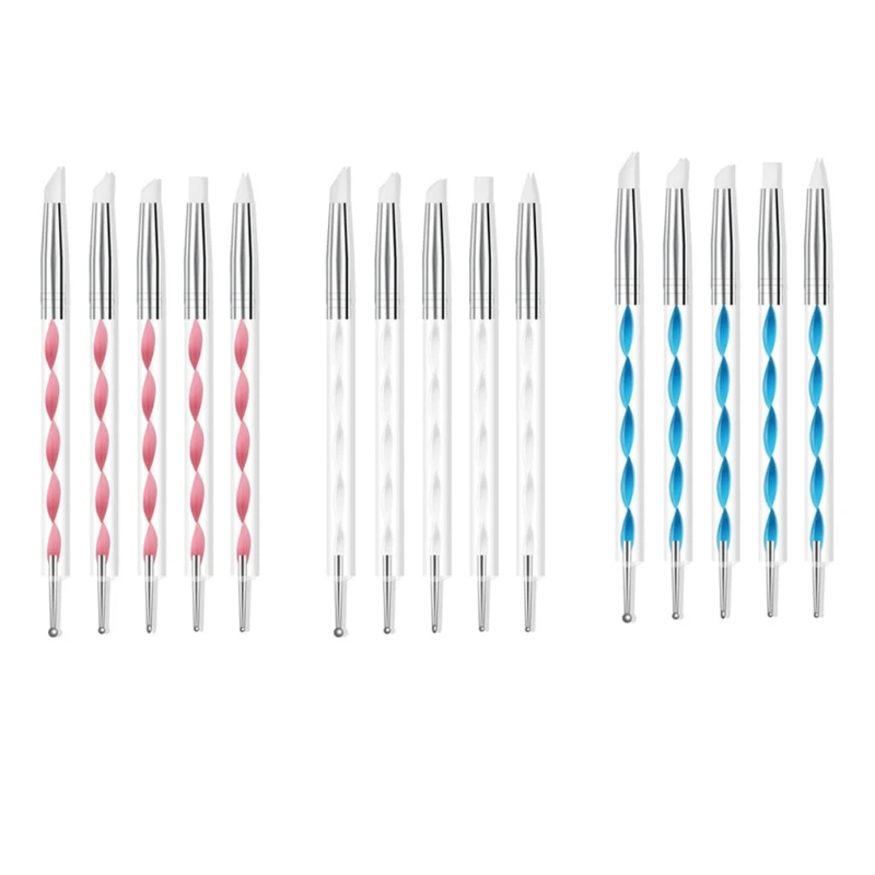 

5Pcs Nail Art Sculpture Pen Dual Tipped Nails Polish Carving Pen Silicone Tip Nail Brushes Craft Art