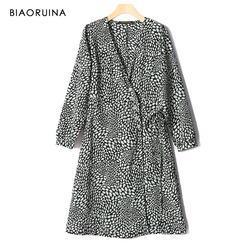 BIAORUINA женское праздничное стильное модное платье до колена с v образным вырезом и