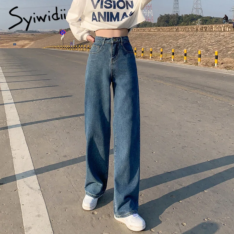 

Syiwidii Wide Leg Jeans for Women Bottom Baggy Denim Pants High Waist Full Length Clothing Trousers Vintage Streetwear 2021 New