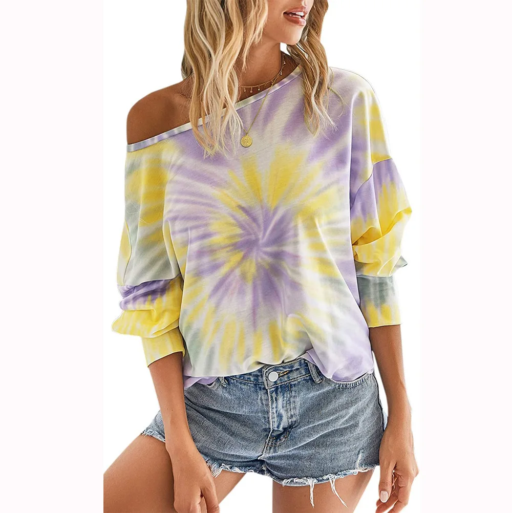 

2020 Tie-Dye Hoodies Round Neck Pullover Female Autumn Winter shirt Loose Plus-sized Tops