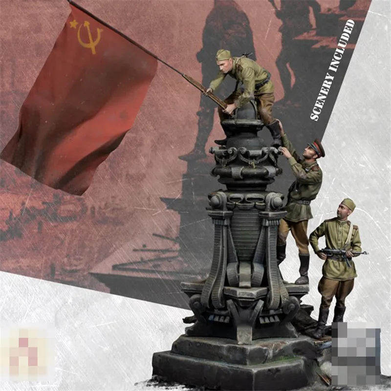 3 шт. неокрашенные советские солдаты со сценой фигурка из смолы масштаб 1/35 набор