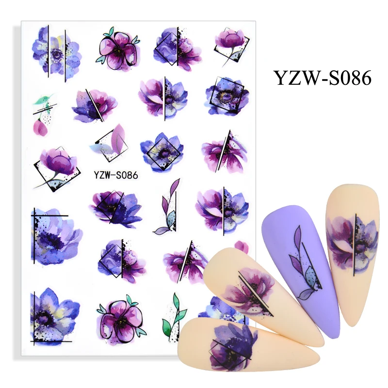 

2021 New Designs Abstract Geometry Nail Decal And Sticker Flower Leaf Face Animal Simple Summer DIY Slider For Nail Art