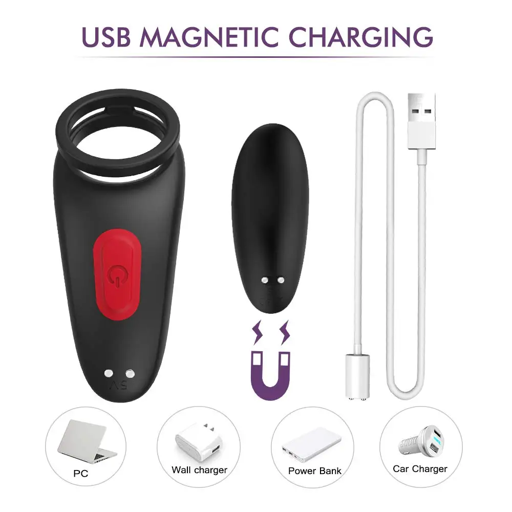 Вибрирующее кольцо на пенис с двойным кольцом 9 режимов вибрации для мужчин или