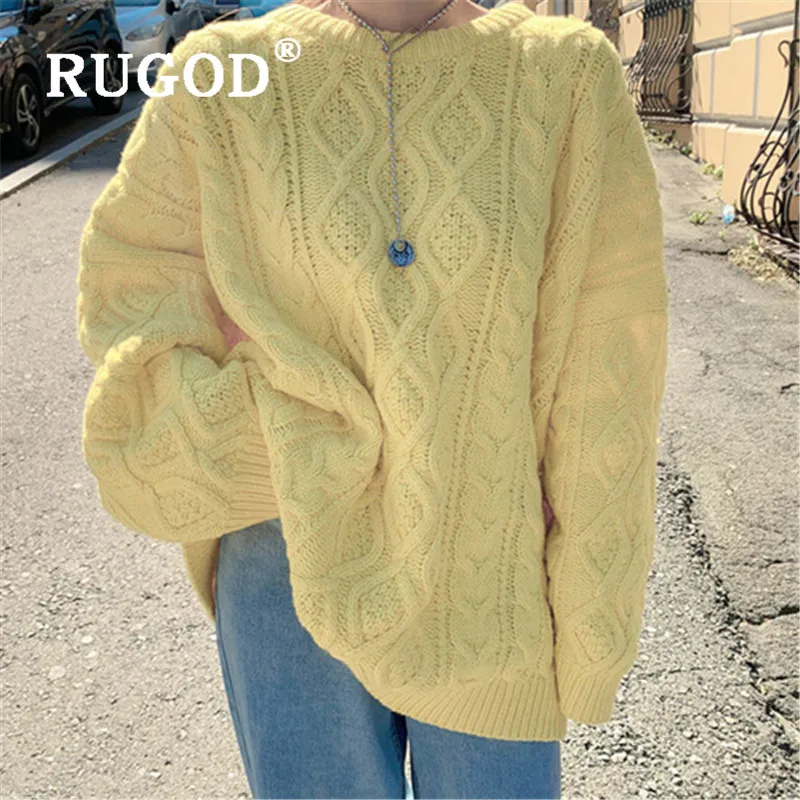 RUGOD Новый корейский стиль Kpop одежда Теплый однотонный вязаный пуловер размера