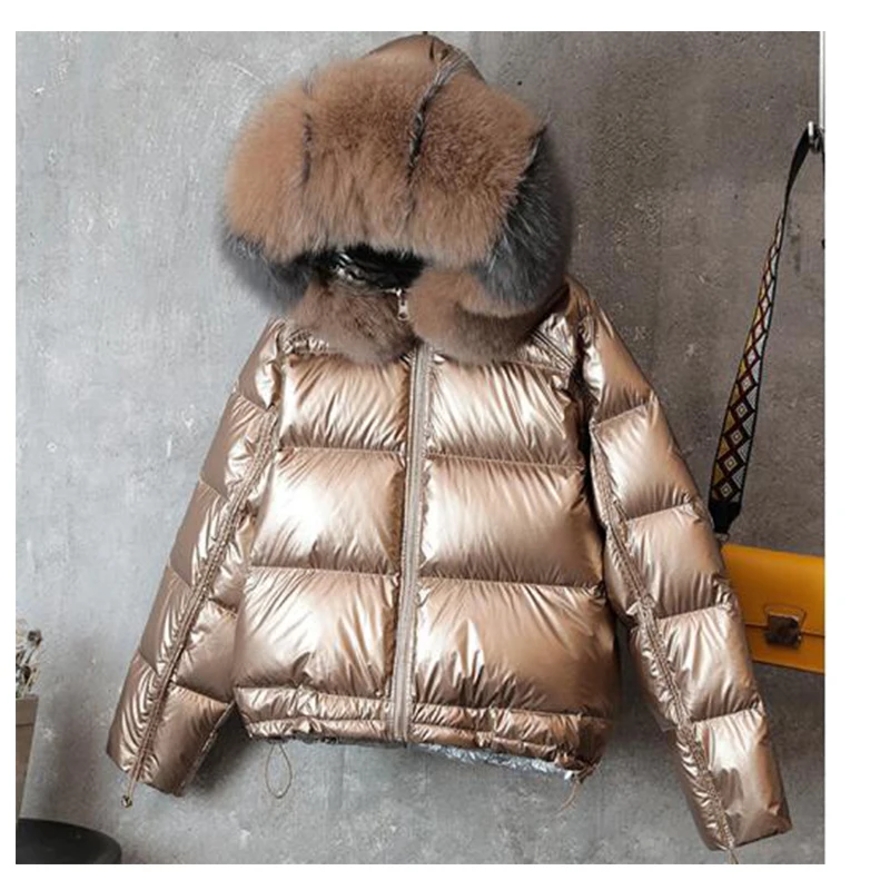 2019 зимняя пуховая Парка женская s Глянцевая куртка с капюшоном большой размер