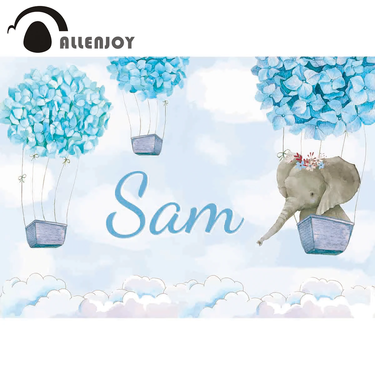 Фон Allenjoy с изображением слона детского душа голубого неба занавески мальчика