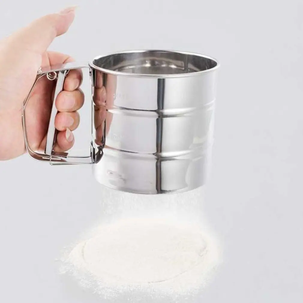 

Superior Quality Stainless Steel Mesh Flour Sifter Mechanical Baking Icing Sugar Shaker Sieve Stylish DIY Special Design
