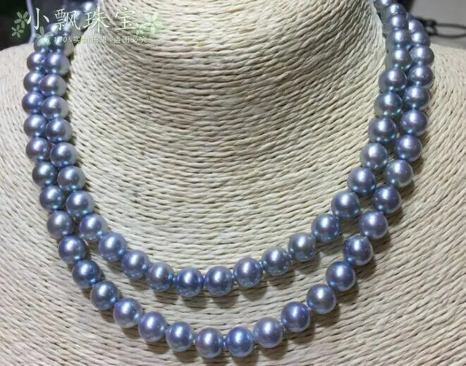 ?? ナチュラル二ストランド9-10ミリメートル南洋ライトグレー真珠necklace43-46cm