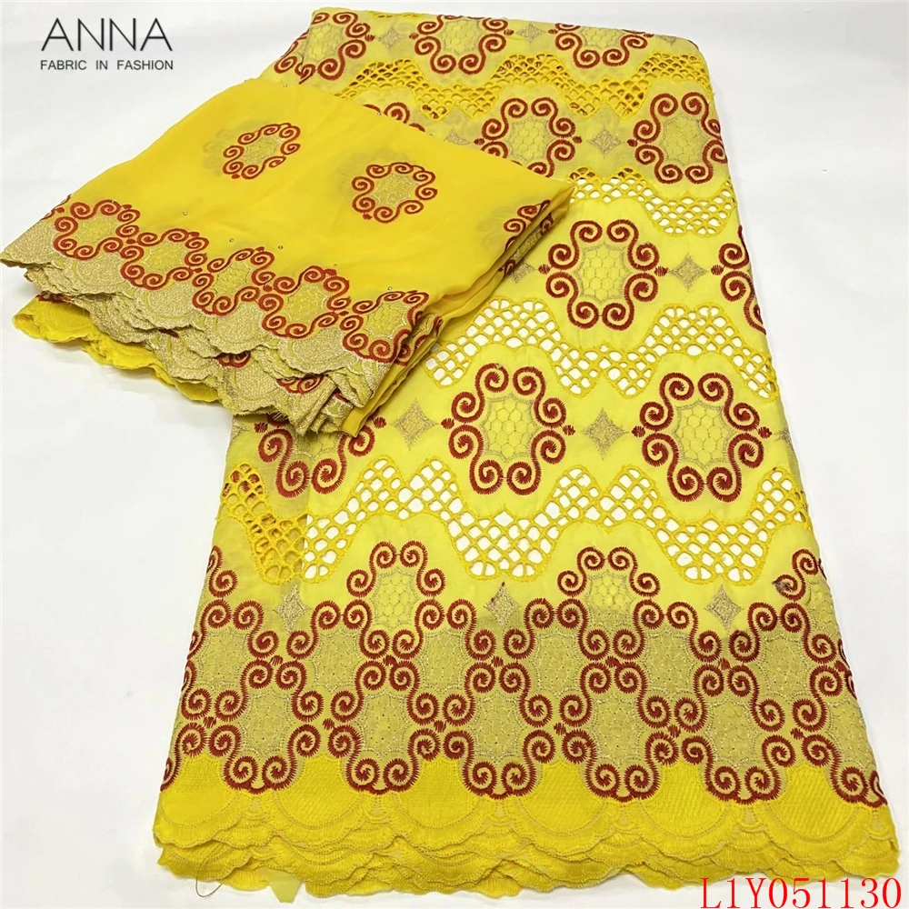 

Anna 100% cotton swiss voile lace in switzerland embroidery with stones african lace fabric 5 yards + 2 yards for sewing dress