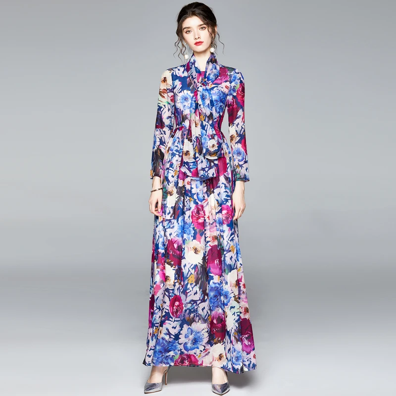 

New Summer Dresses For Women's Fashion Printing Dresses Office Ladies Long Sleeve Long Dress Elegant Vestido De Mujer