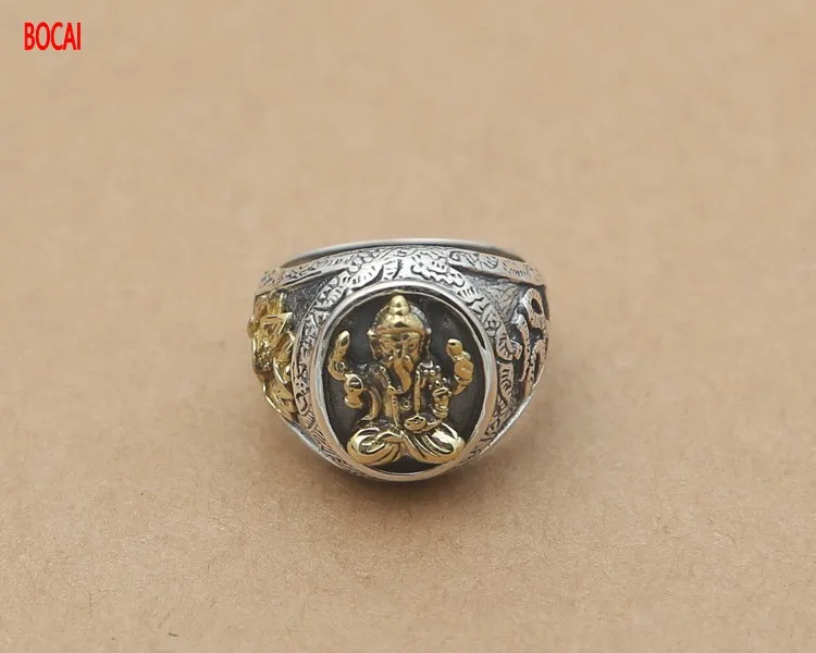

Real S925 Sterling Silver Fashion Jewelry Thai Silver Men's Personality Retro Elephant Trunk Wide Face Ring