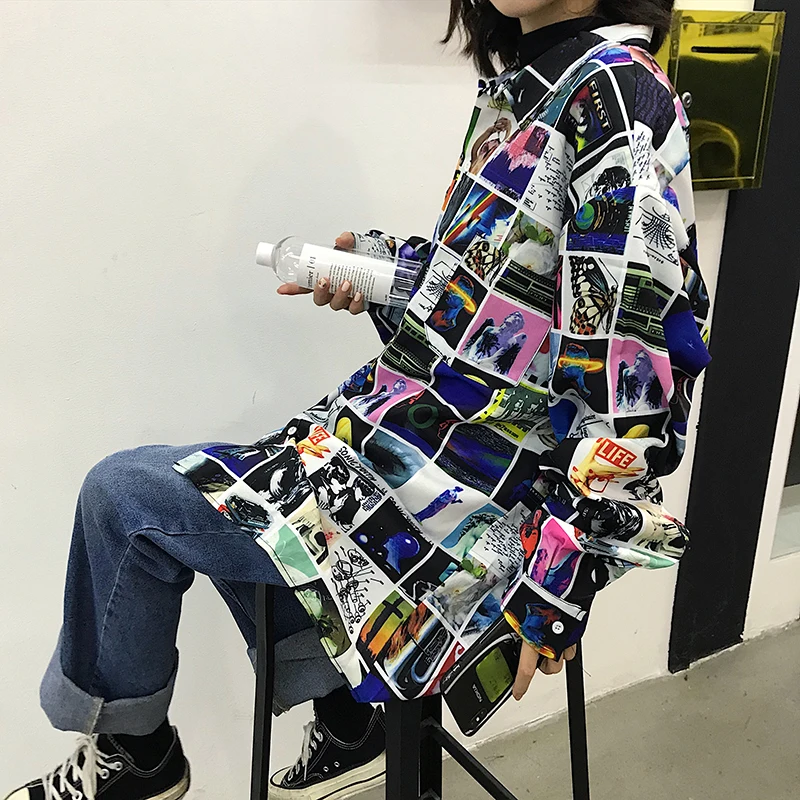 Рубашки женские 2019 новая мода печати Harajuku Женская рубашка с длинным рукавом