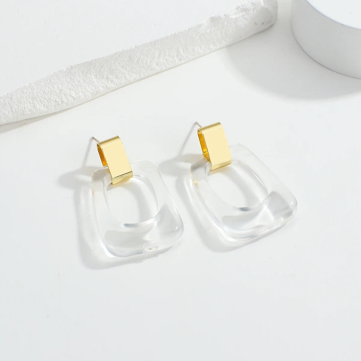 

AMORCOME Vintage Brown Transparent Acrylic Earrings for Women Korean Geometric Hollow Square Drop Earrings Fashion Jewelry 2021