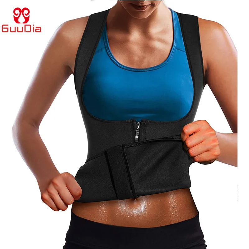 GUUDIA Waist Trainer Women Body Shaper Zipper Tank Top Workout Shirt Hot Sweat Neoprene Shirts Slimming Shapewear Weight Loss