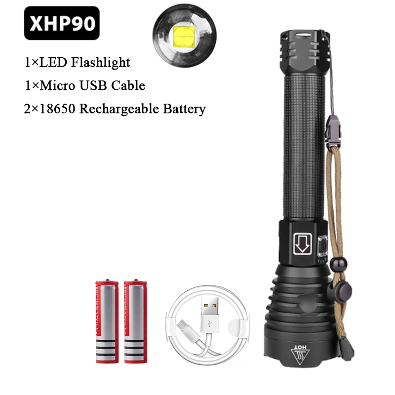 Package B XHP90 самый мощный светодиодный светильник-вспышка XHP70.2 USB лампа перезаряжаемый Тактический светильник 18650& 26650 фонарь с зумом для кемпинга и охоты - Испускаемый цвет: Package B
