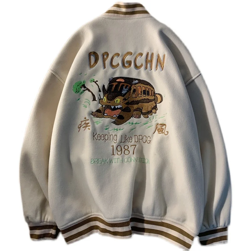 

2021 Autumn New Oversize Baseball Suit Jacket Women Fashion Harajuku Cartoon Embroider Outerwear Preppy Ins Bf Style Couples Top