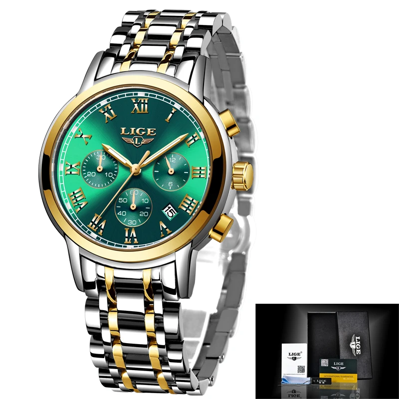 

2021 LIGE Fashion Women Watches Ladies Top Brand luxury Waterproof Gold Quartz Watch Women Stainless Steel Date Wear Gift Clock