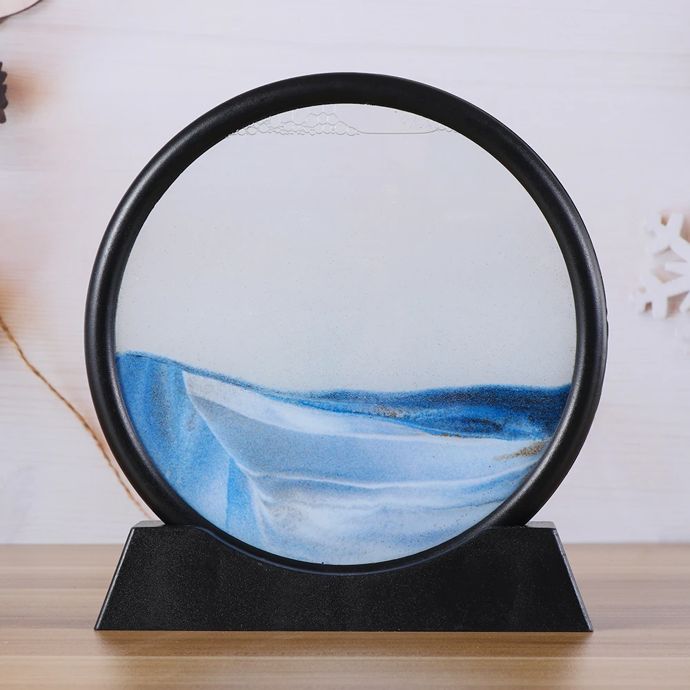 3D Blue Green Color Moving Sand Frame Flowing Sand Art Picture Glass  Landscape in Motion Display Flowing Gift Home Decor