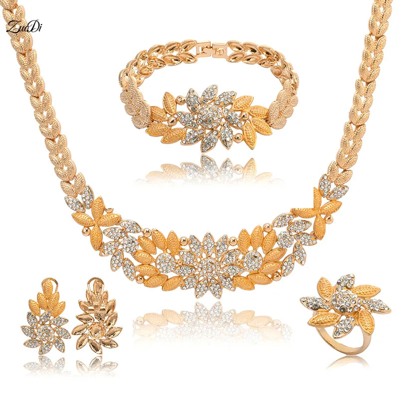 

ZuoDi Fashion 2018 African Wedding Jewelry set Wholesale Dubai Gold Flowers Jewelry Sets Brand woman accessories jewelry set