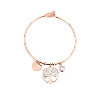 rose gold bangles for women stainless steel jewelry heart tree of life charm bracelets on hand fashion jewellery gift 2020