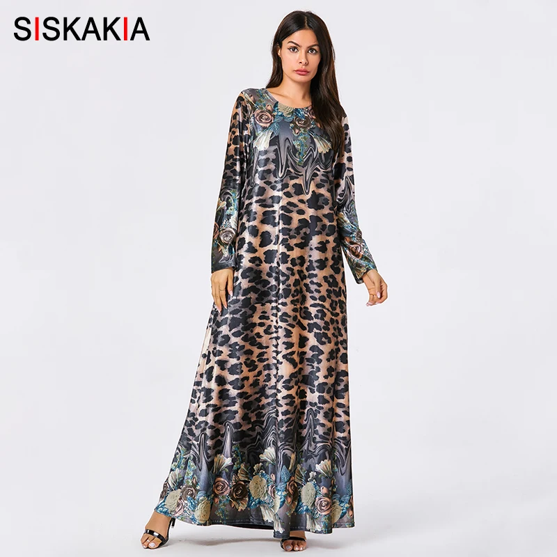 Velvet dress Siskakia женское Свободное длинное платье осень зима платья с длинным рукавом вельветовые размера плюс мусульманская одежда с круглым вырезом серый 4XL 3XL - Цвет: Velvet dress